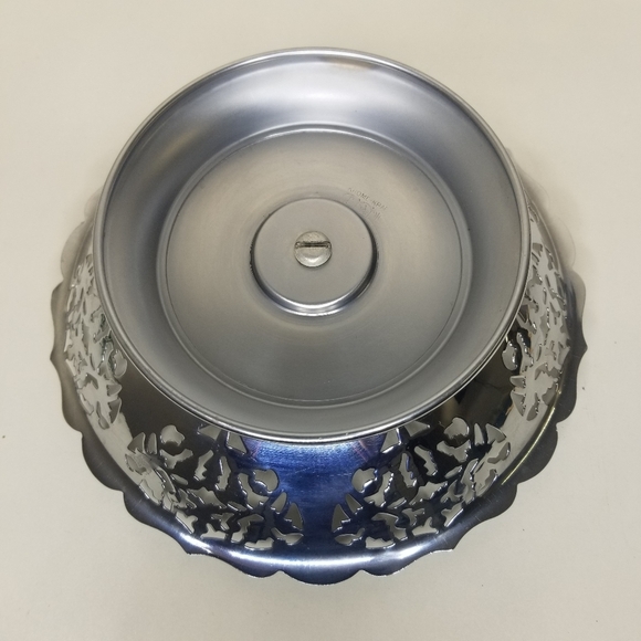 Krome Kraft Nut Dish Set Wood Center Metal Chrome Reticulated Grape Vine Design - Picture 8 of 9